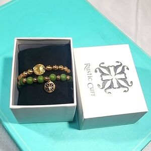Rustic Cuff Beautiful Set of Two Green and Gold Bracelets.